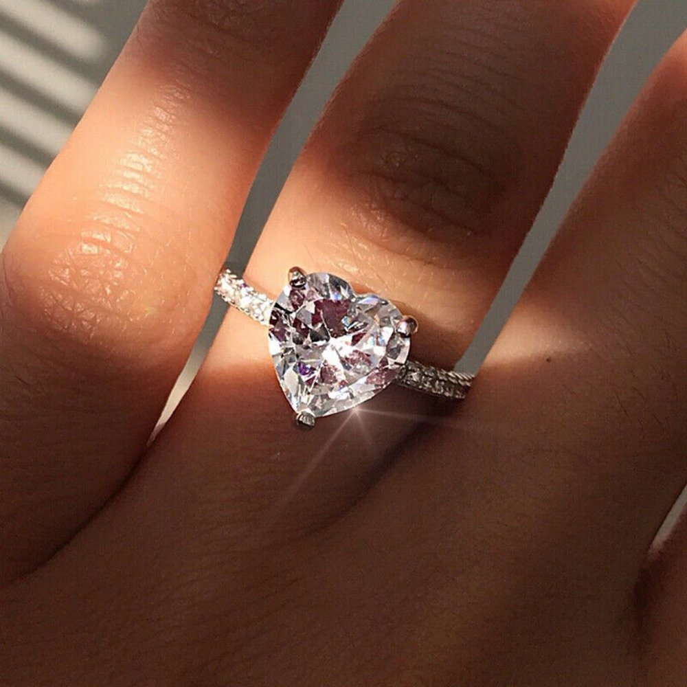 925 Silver Heart Shaped White Sapphire Ring